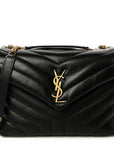 Calfskin Y Quilted Monogram Small Loulou Chain Satchel Black