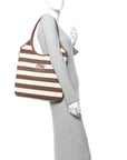 Canvas Calfskin Striped Ivy Cacao Naturale