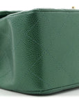 Metallic Caviar Quilted Jumbo Double Flap Green