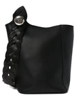 Smooth Calfski Large Woven Pebble Bucket Bag Black