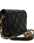 Lambskin Resin Quilted Mini Heart Square Flap Black