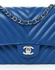 Caviar Chevron Quilted Medium Double Flap Blue