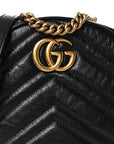 Azalea Calfskin Matelasse Heart Mini GG Marmont Round Shoulder Bag Black