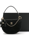 Velvet Effect Nylon Shiny Crumpled Calfskin Coco Neige Quilted Clutch With Chain Black