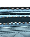Metallic Caviar Quilted Small Boy Clutch With Chain Turquoise
