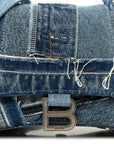 Denim Patchwork Small Hourglass Top Handle Bag Washed Blue
