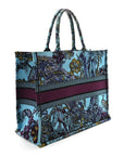 Canvas Embroidered Large Toile de Jouy Voyage Book Tote Celestial Blue