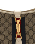 GG Supreme Monogram Azalea Calfskin Web Small Jackie 1961 Hobo Beige Ebony Mystic White