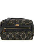 Jacquard Black Denim GG Monogram Textured Dollar Calfskin Mini Ophidia Shoulder Bag Black Ivory