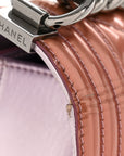 Metallic Patent Calfskin Quilted Medium Boy Flap Light Pink