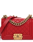 Lambskin Quilted Small Boy Flap Red