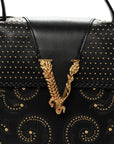 Vitello Western Studded Virtus Top Handle Shoulder Bag Black