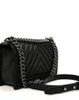 Lambskin Chevron Quilted Medium Boy Flap Black