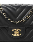 Lambskin Chevron Quilted Mini Rectangular Flap Black
