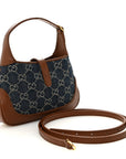 New Denim GG Monogram Calfskin Mini Jackie 1961 Hobo Blue Tea Cuir