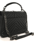 Sheepskin Matelasse Chevron Monogram Medium College Bag Black