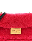 Shearling Nappa Mini Be Baguette Shoulder Bag Fuxia Black