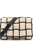 Canvas Intrecciato Padded Cassette Crossbody Bag Natural Black