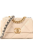 Goatskin Quilted Medium CHNL 19 Flap Light Beige