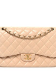 Lambskin Quilted Jumbo Double Flap Beige