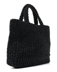 Yarn Raffia Effect Crochet Small Logo Tote Black