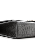 Calfskin Crocodile Embossed Medium Classic Monogram Kate Tassel Satchel Storm