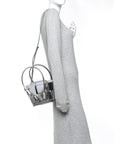 Mirror Laminated Nappa Maxi Intrecciato Mini Arco Silver