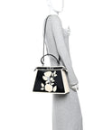 Canvas Spalmato Vernice Roses Medium Peekaboo I SEE U Satchel Black Grezzo