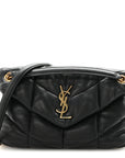 Lambskin Quilted Small Loulou Puffer Monogram Chain Satchel Black