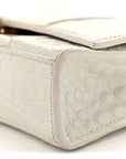 Shiny Calfskin Crocodile Embossed Hourglass Chain Bag White