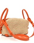 Raffia Calfskin Small Loop Top Handle Natural Burned Orange