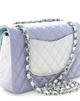 Perforated Lambskin Quilted Medium Double Flap Light Blue Light Purple White