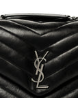 Calfskin Y Quilted Monogram Medium Loulou Chain Satchel Black