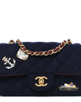 Felt Quilted Paris-Hamburg Charms Mini Rectangular Flap Black Dark Navy