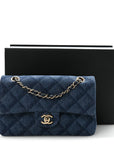 Printed Denim Quilted Small Double Flap Blue