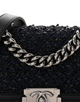 Calfskin Pearl Tweed Small Boy Flap Black