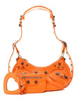 Extra Supple Calfskin Crocodile Embossed Le Cagole Shoulder Bag XS Pop Orange