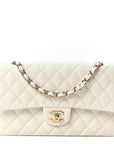 Caviar Quilted Medium Double Flap White