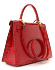 Shiny Porosus Crocodile Kelly Sellier 28 Rouge Vif