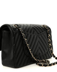 Lambskin Chevron Quilted Medium Double Flap Black