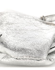 Metallic Textured Calfskin Logo Cloud Coin Purse With Strap Silver