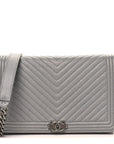 Caviar Chevron Quilted Boy Wallet On Chain WOC Grey