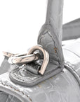 Shiny Calfskin Crocodile Embossed Hourglass Top Handle Bag XS BLCG Grey