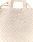 Calfskin Intrecciato Small Castello Bucket Bag White