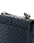 Sheepskin Matelasse Chevron Monogram Medium College Bag Navy
