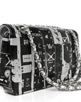 Lambskin Graffiti Printed Medium Double Flap Black Silver