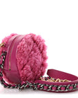 Shearling Sheepskin CHNL 19 Round Clutch With Chain Dark Pink