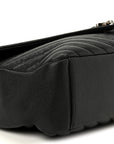 Sheepskin Matelasse Chevron Monogram Large College Satchel Black