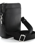 Calfskin Oblique Galaxy Perforated World Tour Messenger Pouch Black