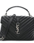 Sheepskin Matelasse Chevron Monogram Medium College Bag Black